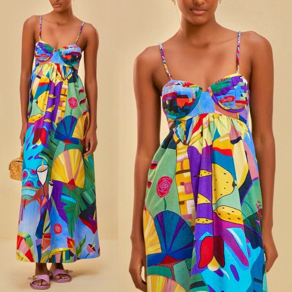 πΊπHPππΊ NWT Farm Rio Tropical Scenario Maxi Dress - Picture 4 of 16